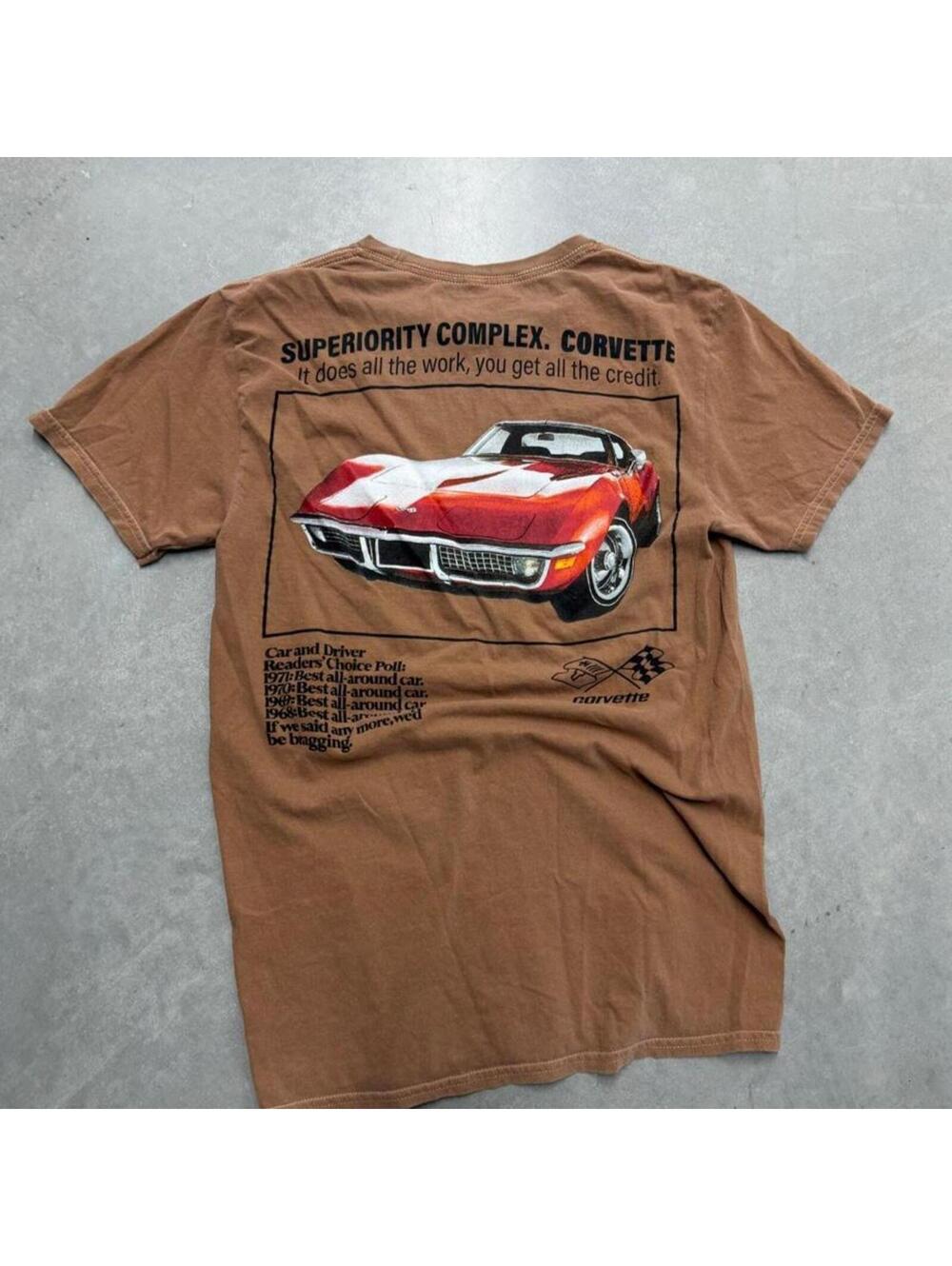 Corvette C3 Graphic T Shirt Brown Chevrolet Stingray Car Graphic Tee Size Medium
